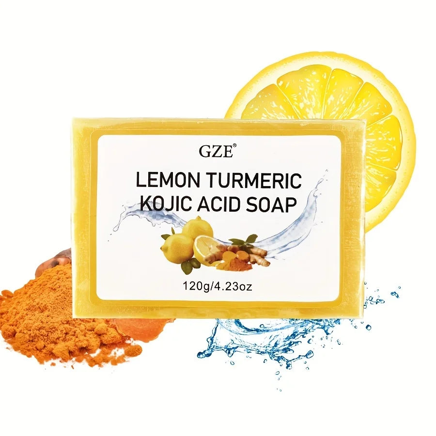GZE Body Restore Lemon Turmeric Kojic Acid Soap, with Shea Butter, For Face Dark Spots, Body, Rejuvenating, Exfoliating Qme