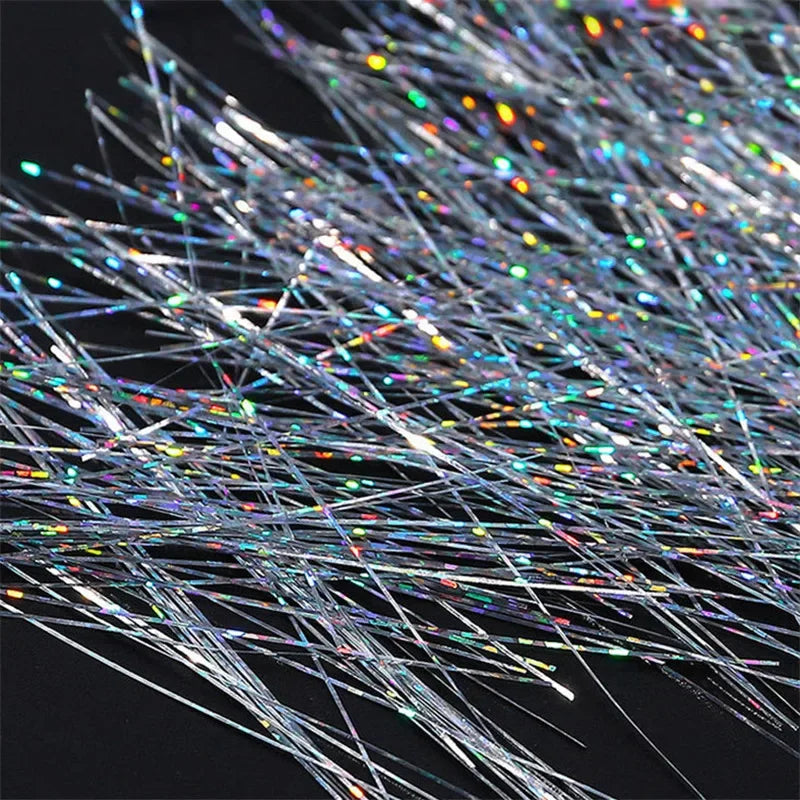 1 Bag Fluorescent Thread Nail Sticker Laser Glitter Mesh Net Line Tape Decals Holographic 3D Silk Foils Nail Art Decorations Qme