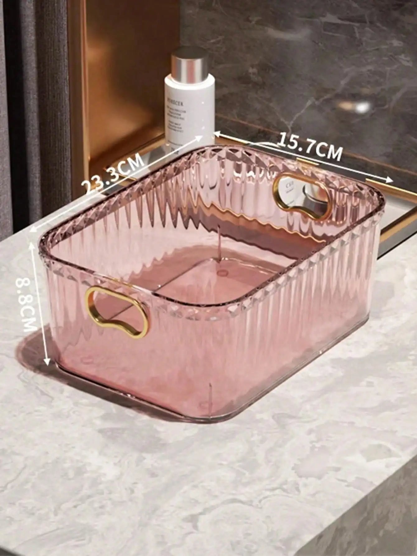 Luxury Transparent Cosmetic Storage Box Sturdy Thick Clear Plastic Qme pink
