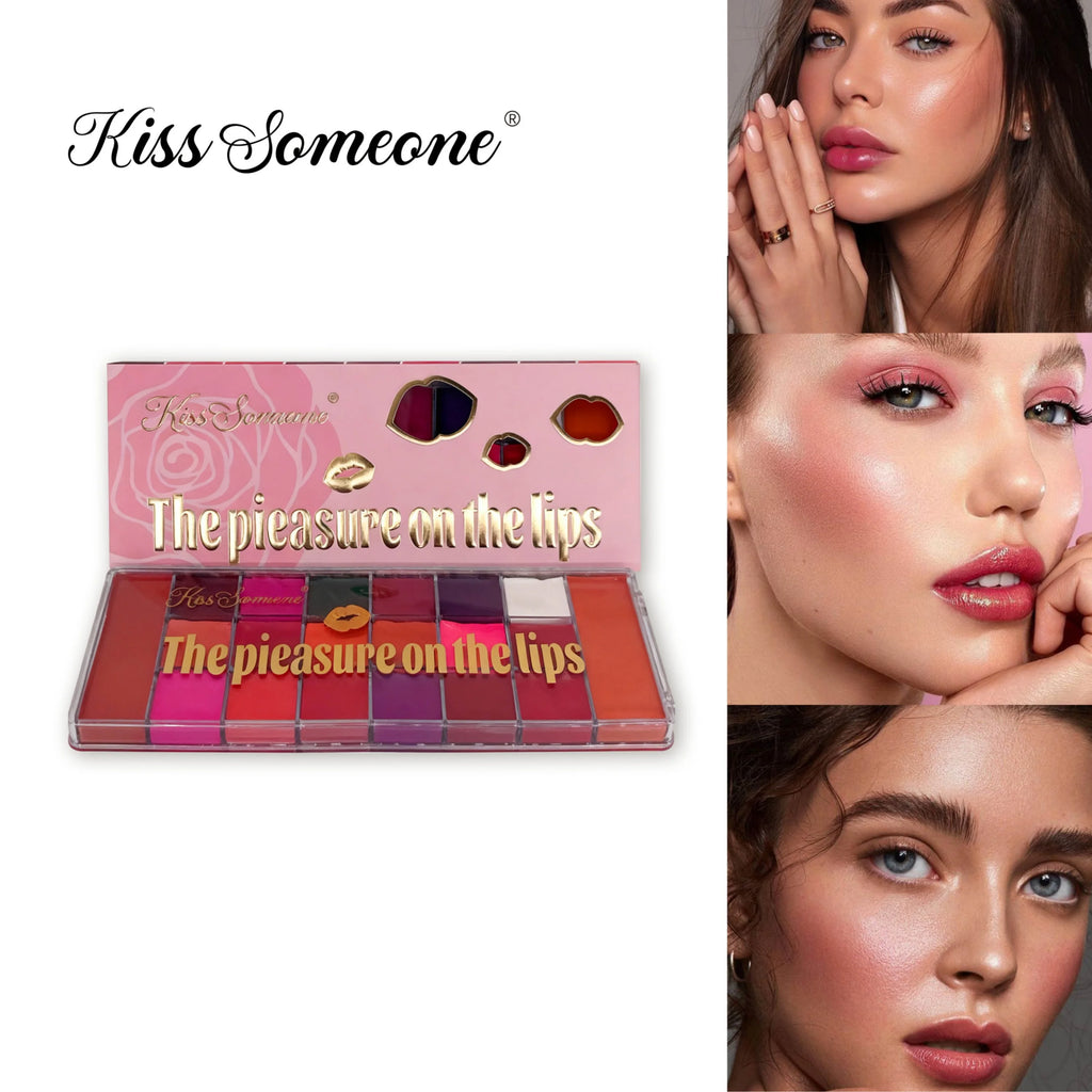 20 Color Lip Color Waterproof Sweat Proof Powder Blusher All-in-One Makeup Plate Matte Color Makeup Mouth Red Lip Glaze Qme