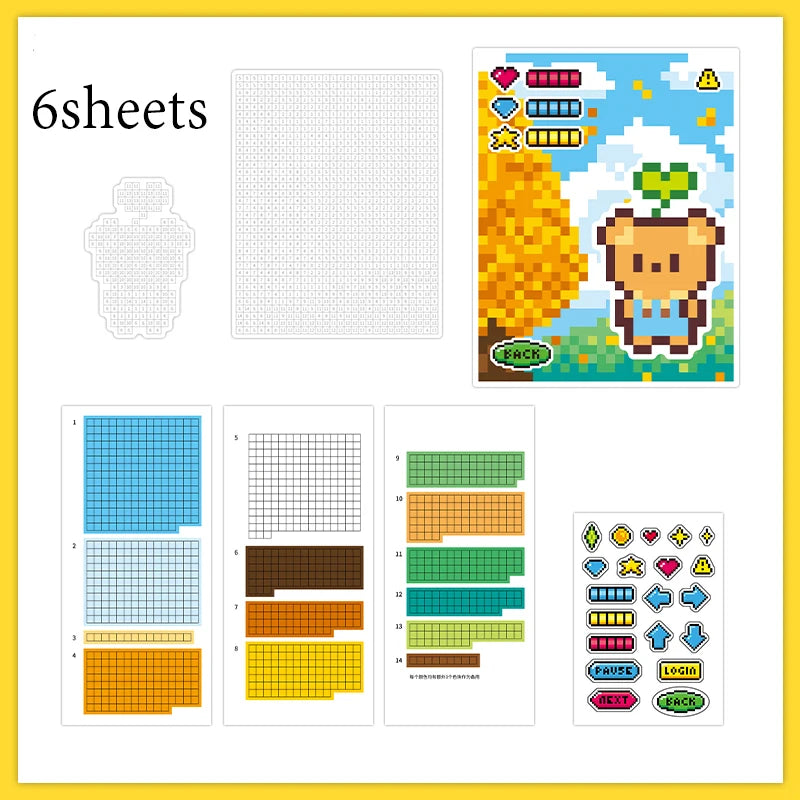 6 Sheets/Bag Kawaii Animal Themed Pixel Collage Stickers Mini Stress Relief for DIY Scrapbook Phone Case Notebook Decoration Qme 1