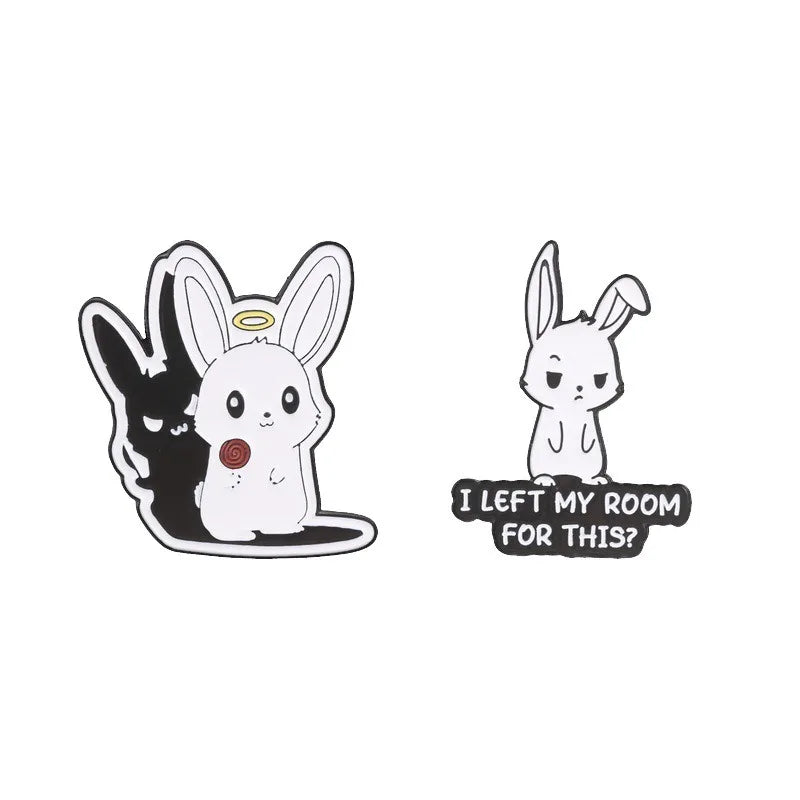 Cute Cartoon Rabbit Metal Enamel Pins Angel Halo Shadow Bunny & Slogan Text Brooches Backpack Hat Decor Gift For Teen Girls Qme Set
