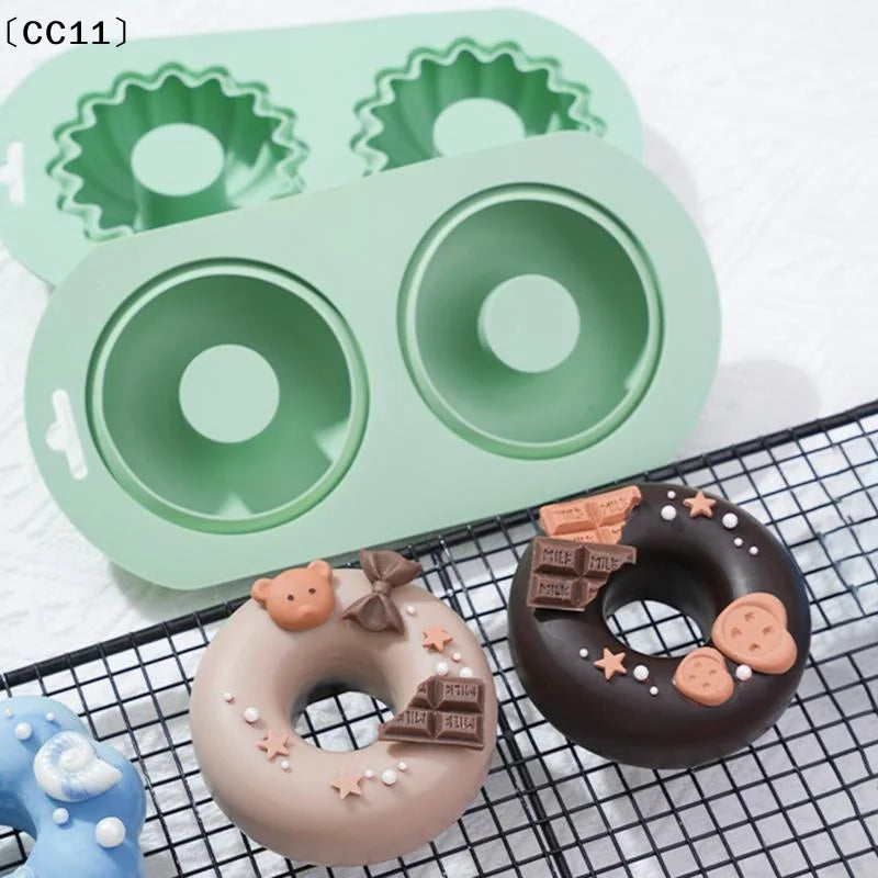 2 Cavity Heart Round Lace Grooved Baking Mousse Cake Pudding Dessert Qme