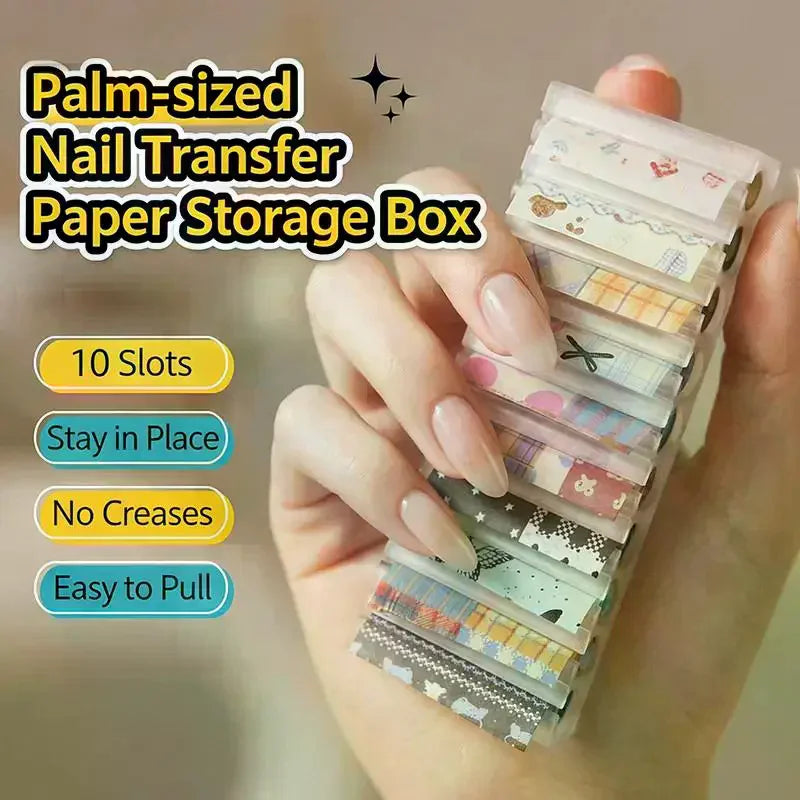 10 Grids Nail Art Sticker Organizer Storage Box Transfer Paper Qme