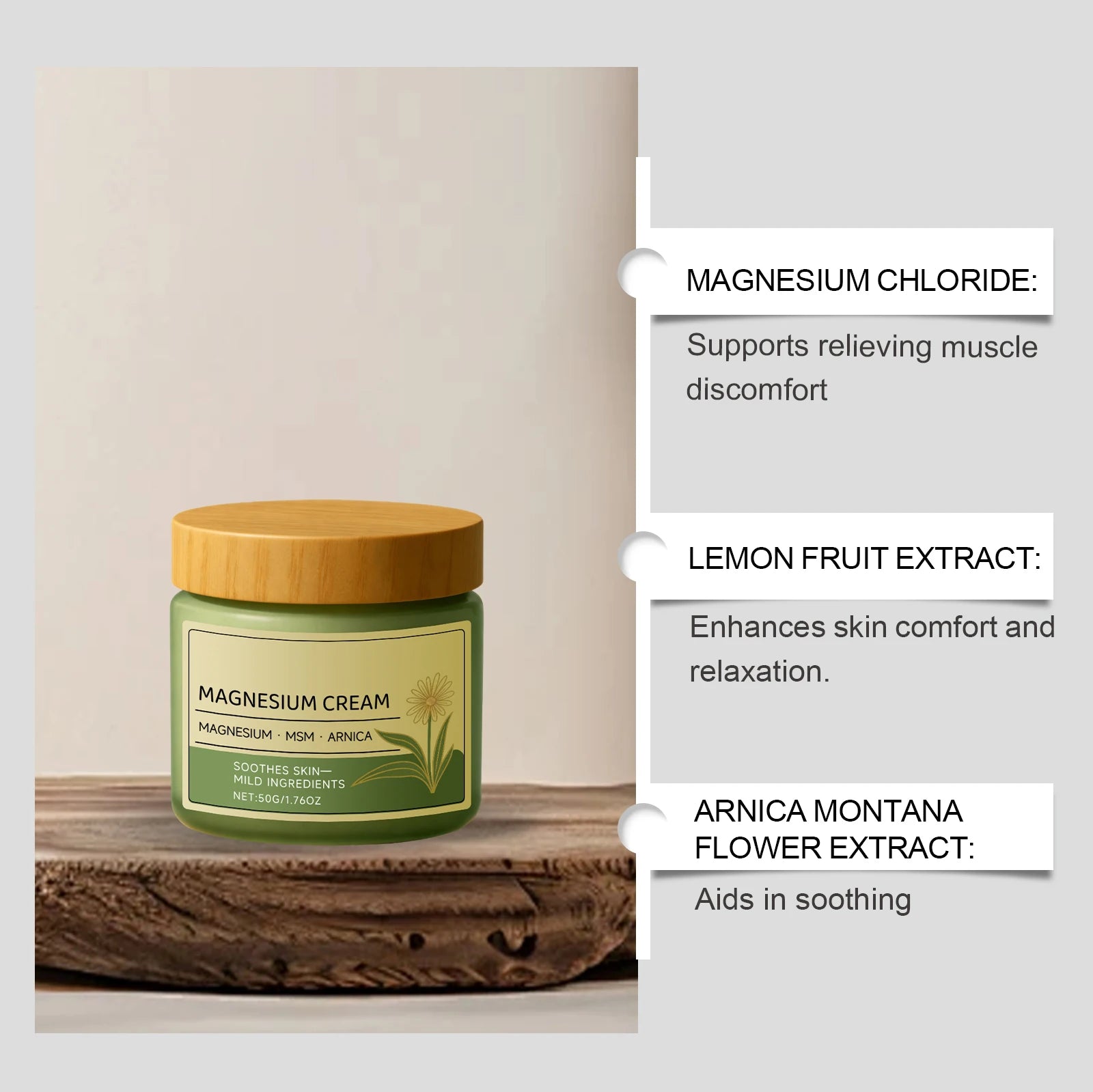 Magnesium Cream for Muscle & Nerve-Relief Moisturizing Body Massage Cream Fast Absorption Support Body Relief Daily Care Qme