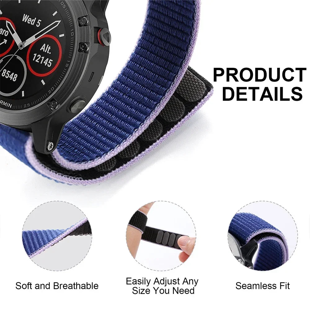 26mm 22mm Hook Loop Nylon Strap Watchband For Garmin Fenix 6X 6 Pro 5X 5 7X 7 Epix 2 Forerunner 965 955 945 935 Watch Bracelet Qme