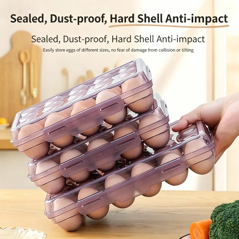 1pc Portable 6/15/24 Grid Egg Storage Box with Lid Durable Plastic Egg Storage Box Anti-collision Space-saving Egg Tray Qme