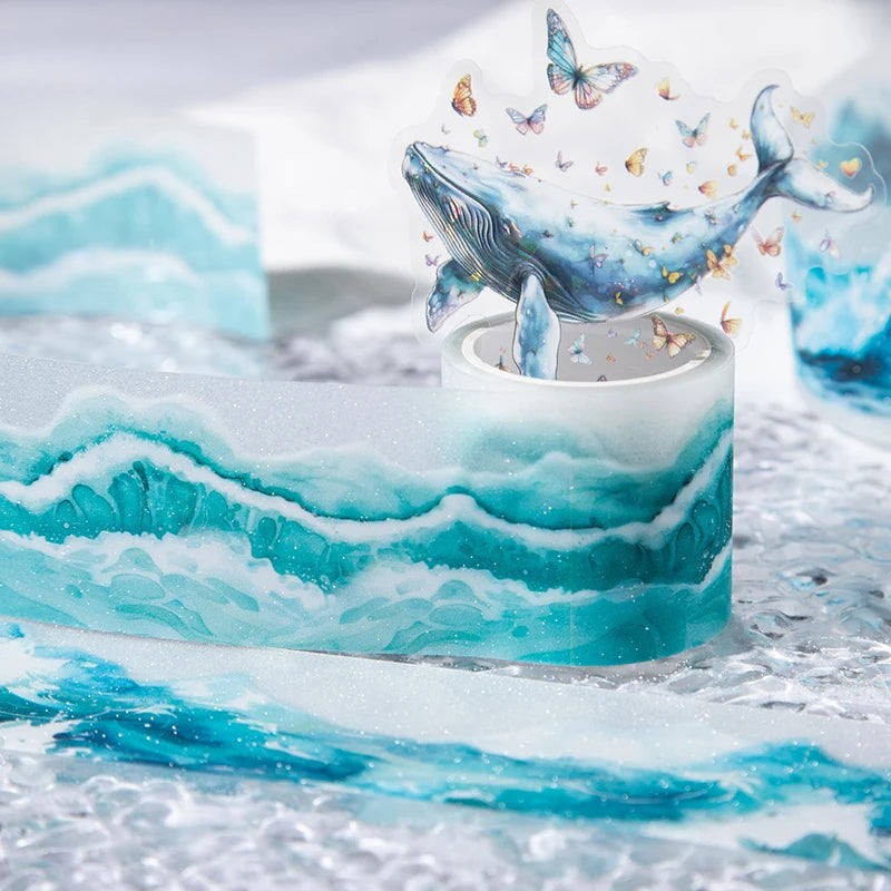 40mm*2m Ocean Wave Theme PET Tape INS Masking Adhesive Creative Decor Scrapbook supplies DIY Planner office stationery Stickers Qme