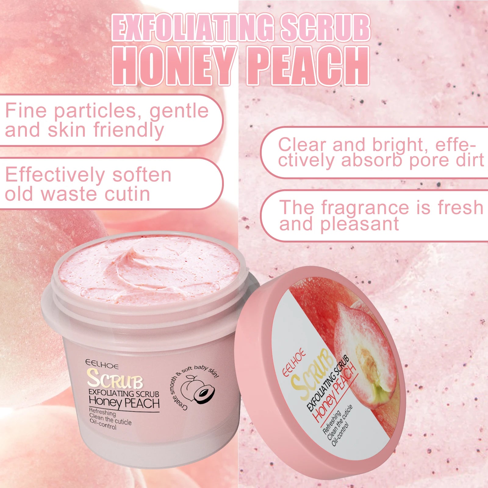 Honey Peach Body Scrub Cream Deeply Cleansing Exfoliating Scrub for Smooth & Glowing Skin Dead Skin Removal Moisturizing Qme
