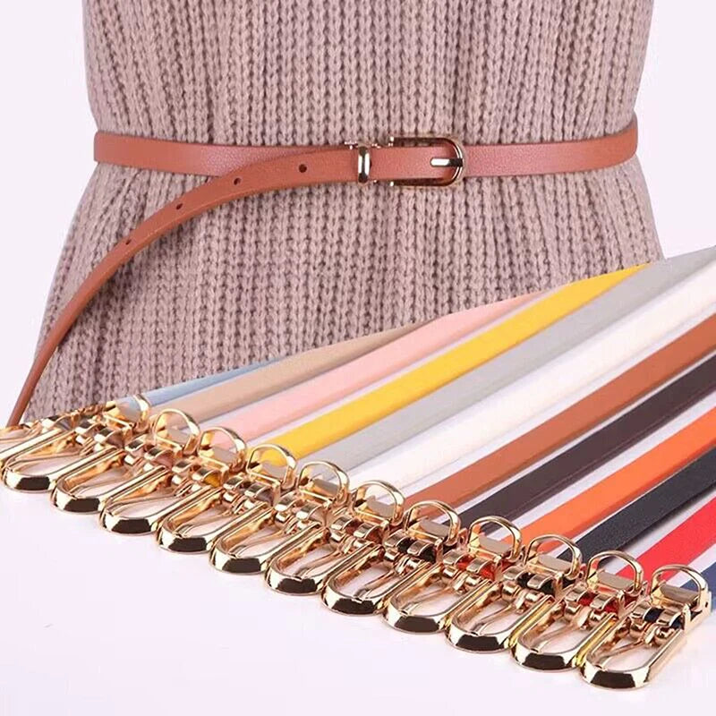Fashion Black White Gray Women Belts Thin Waistband Pin Buckle Qme