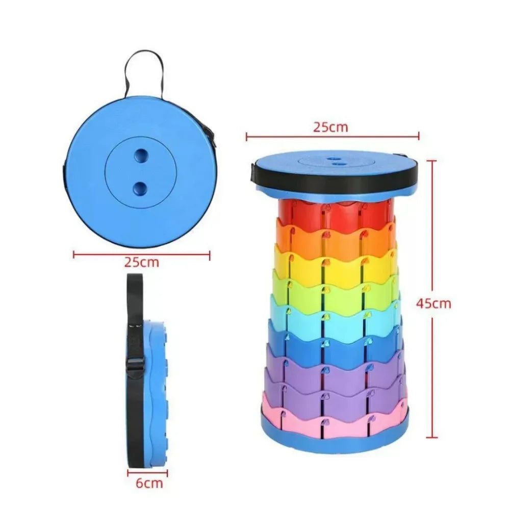 Outdoor Portable Rainbow Fold Expandable Lightweight Plastic Stool Travel Queue Camping Fish Home Saving Space Telescopic Stool Qme