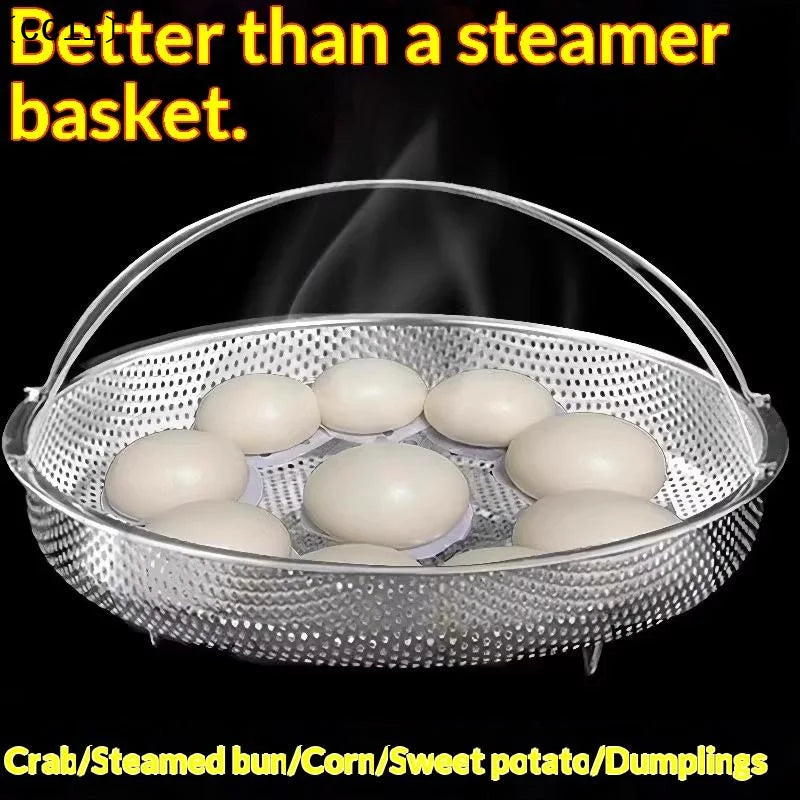 Stainless Steel Food Steamer Basket Pressure Cooker Handle Steaming Qme