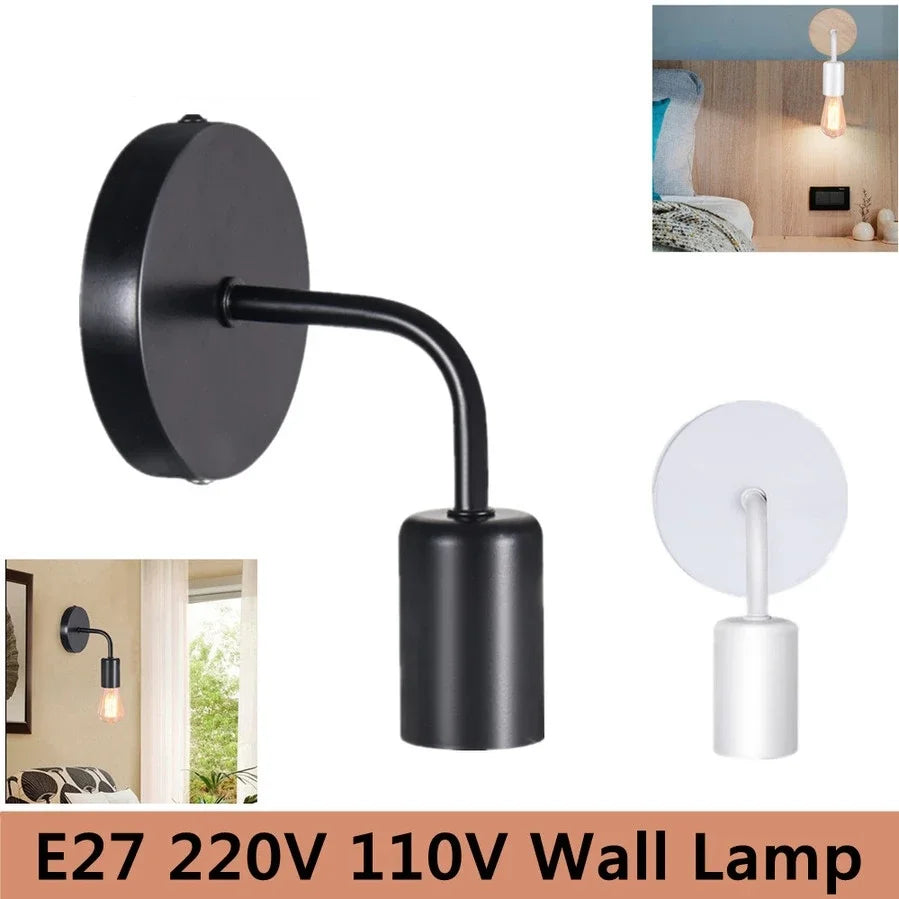 E27 Nordic Modern Wall Lamp Iron Black Indoor Lighting Bedside Bathroom Bedroom Lamp Sconce Wall Light Fixture Decor Industrial Qme