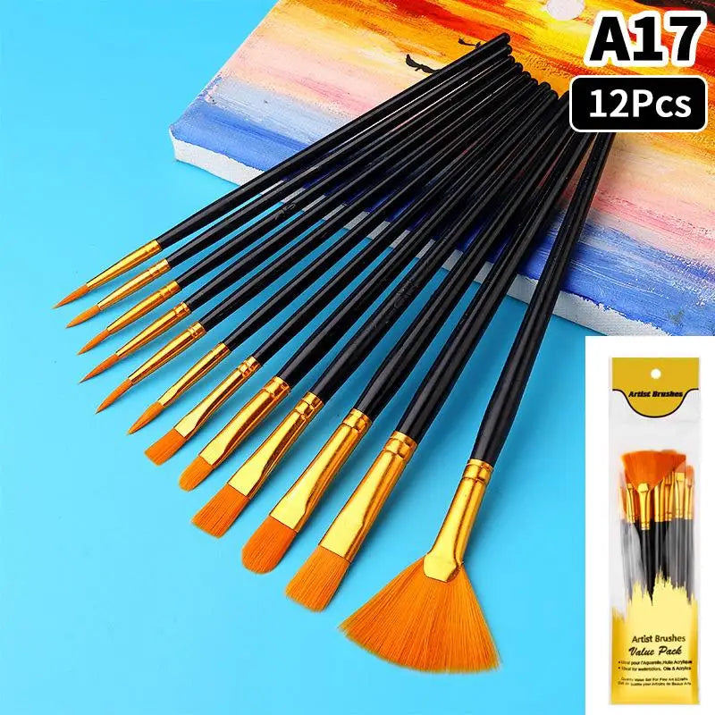 Detail Painting Brushes Professional Round Flat Nylon Hair Watercolor Qme A17
