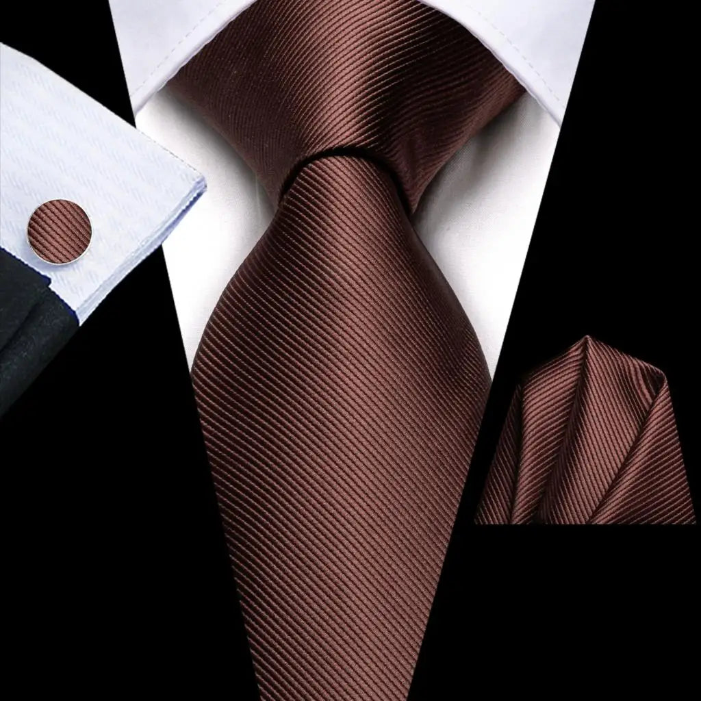 Hi-tie Solid Orange Blue Mens Fashion Necktie Handkerchief Cufflinks