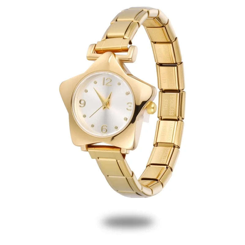 Gold Retro Simple Men Women's Watch Stainless Steel Strap Star Dial