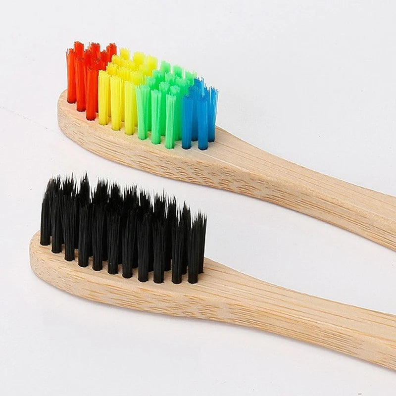 Colorful Natural Bamboo Toothbrush Soft Bristle Charcoal Teeth Whitening Manual Wooden Handle Toothbrushes Soft Dental Oral Care Qme
