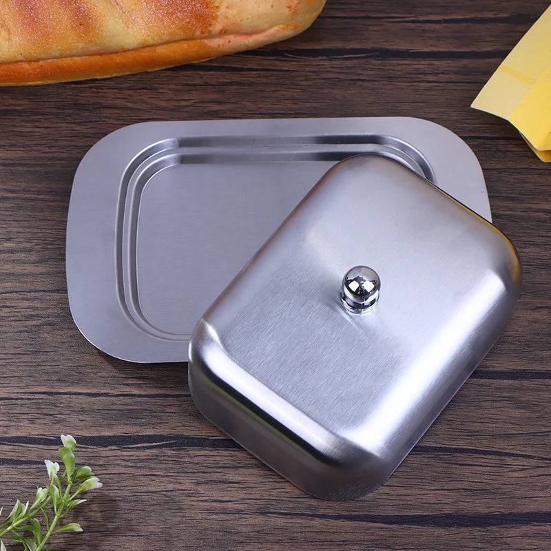 Stainless Steel Butter Dish Lid Retro French Box Storage Tray Qme