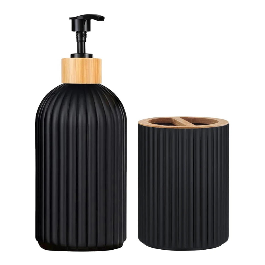 Bathroom Countertop Container Hand Soap Dispenser Cotton Ball Storage Box Toothbrush Holder Home Decoration Organizer Qme 2pcs-black