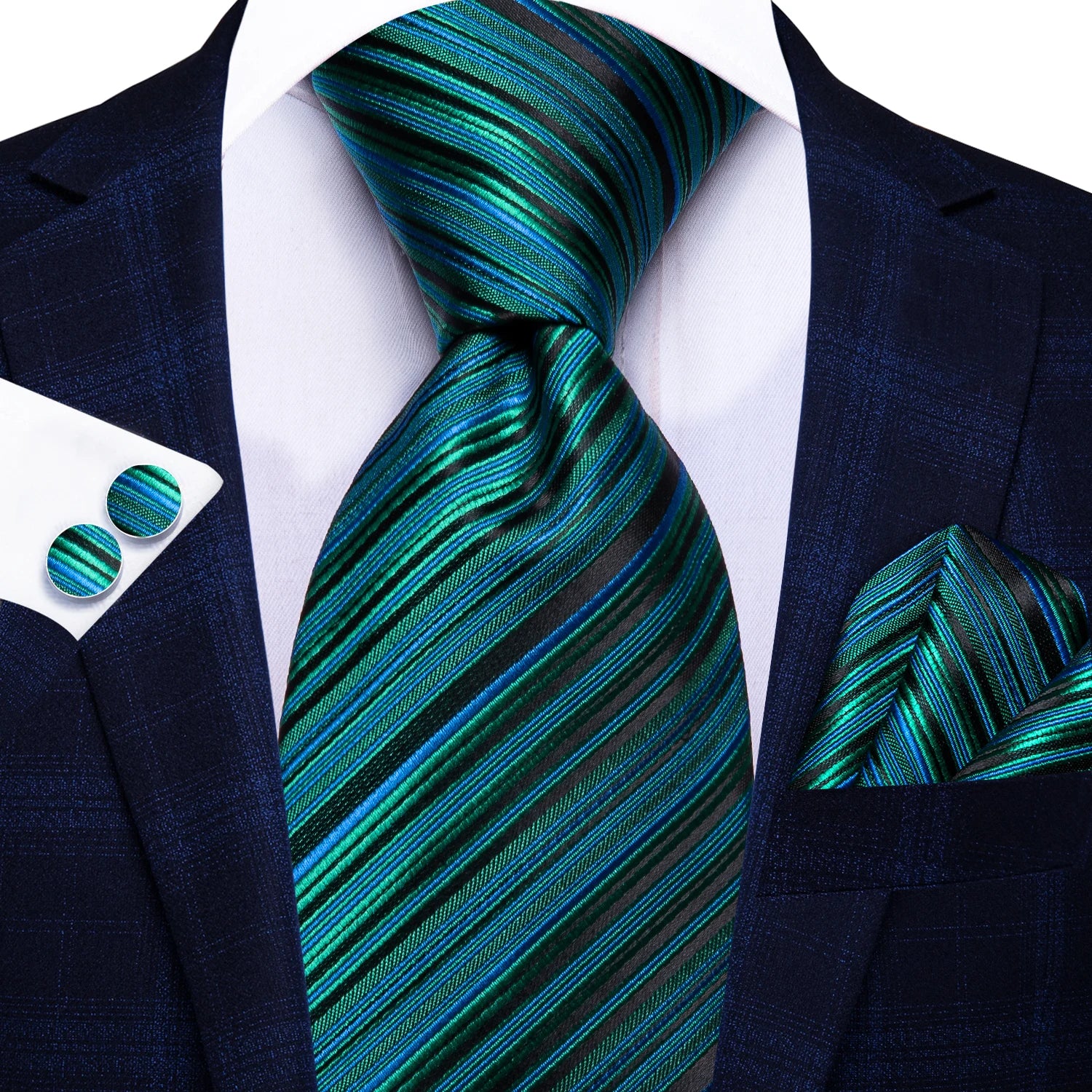 Hi-Tie Burgundy Blue Striped Men Elegant Necktie Handkerchief Cufflinks 3PCS Set Fashion Classic Silk Luxury Tie for Man Qme N-3939