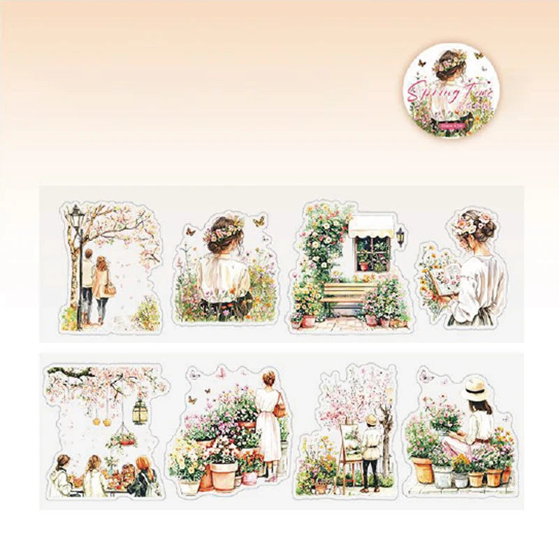 Sticker Tape 60mm*2m Spring Garden Girl PET Die-Cut Tape Scrapbook DIY & Handbook Mobile Phone Case Notebook Decoration Qme 4