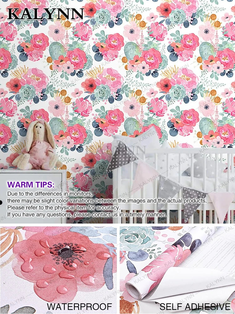 Wood Contact Paper Peel Stick Wallpaper Self Adhesive Removable Qme Watercolor flowers 1 3mx45cm (118inx17in)