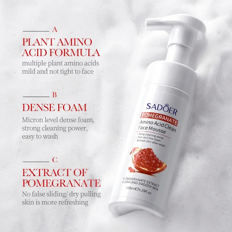 SADOER Cleansing Mousse Aloe Red Pomegranate Amino Acid Cleanser with Brush Head Qme