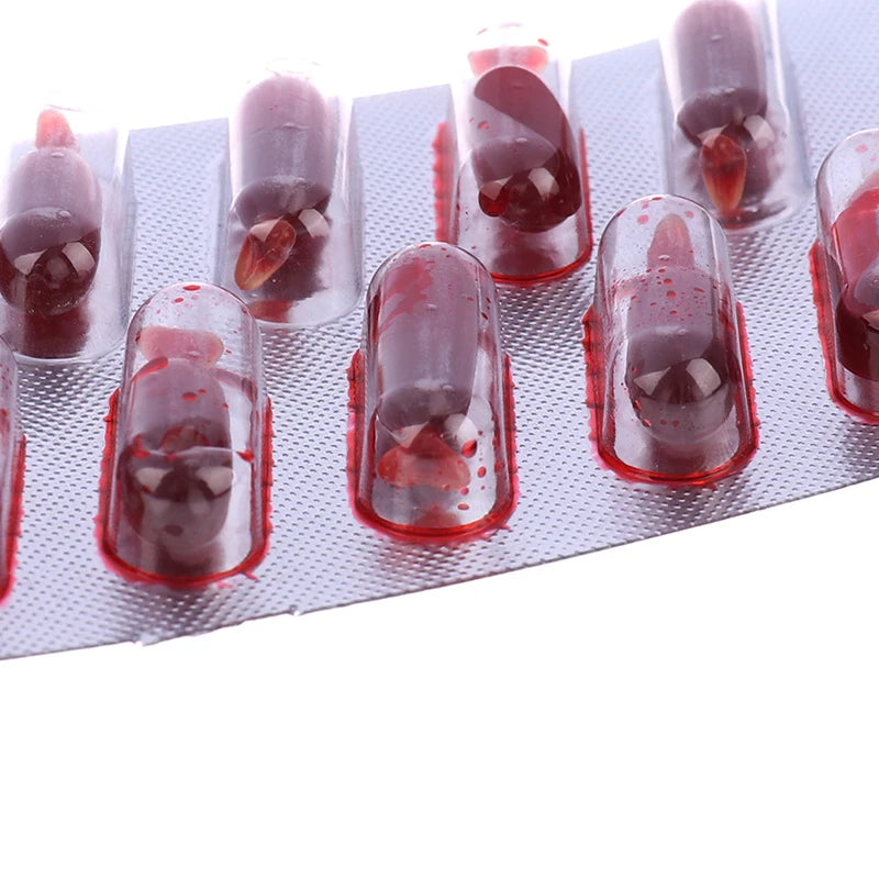 Fake Blood Pill Vampire Toy Capsules Horror Funny Halloween Prank Qme one size