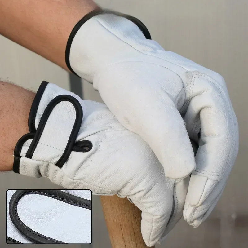 Work gloves sheepskin leather workers work welding safety garden sports motorcycle driver wear-resistant Qme