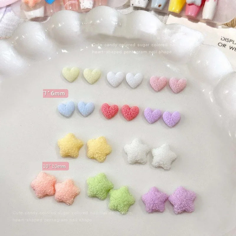 Candy Color Frosted Heart & Star Nail Charms, Sugar Texture Resin Rhinestones, Flat Back 3D Nail Art Decoration for DIY Manicure Qme