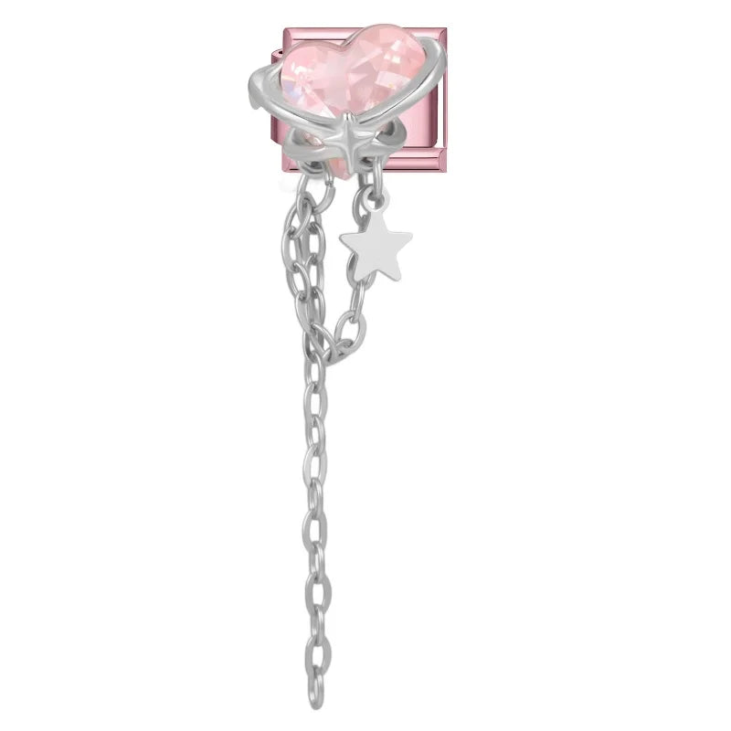 Wholeasle Shiny Round Zircon Bow Beautiful Stars Italian Charm Links