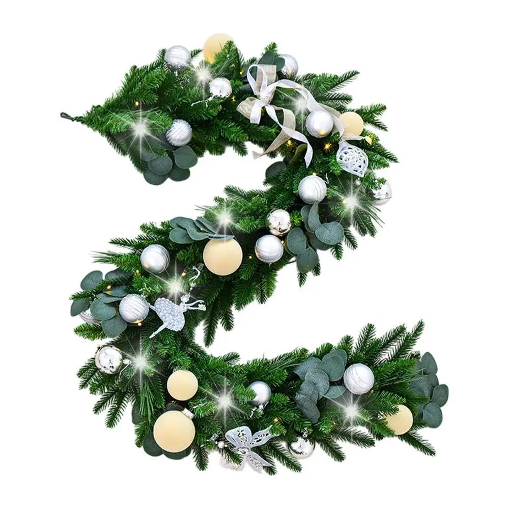 Christmas Garland With Lights 6Ft Artificial Plant Garland Christmas Decor Reusable Rustic Garden Ornament Seasonal Garland For Qme silvery white China Mainland