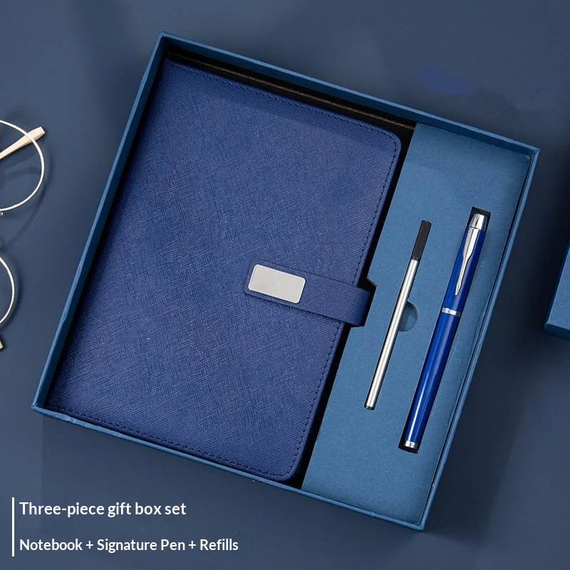 Deluxe PU Leather Corporate Includes Notebook Stylus Pen Refill Qme Blue