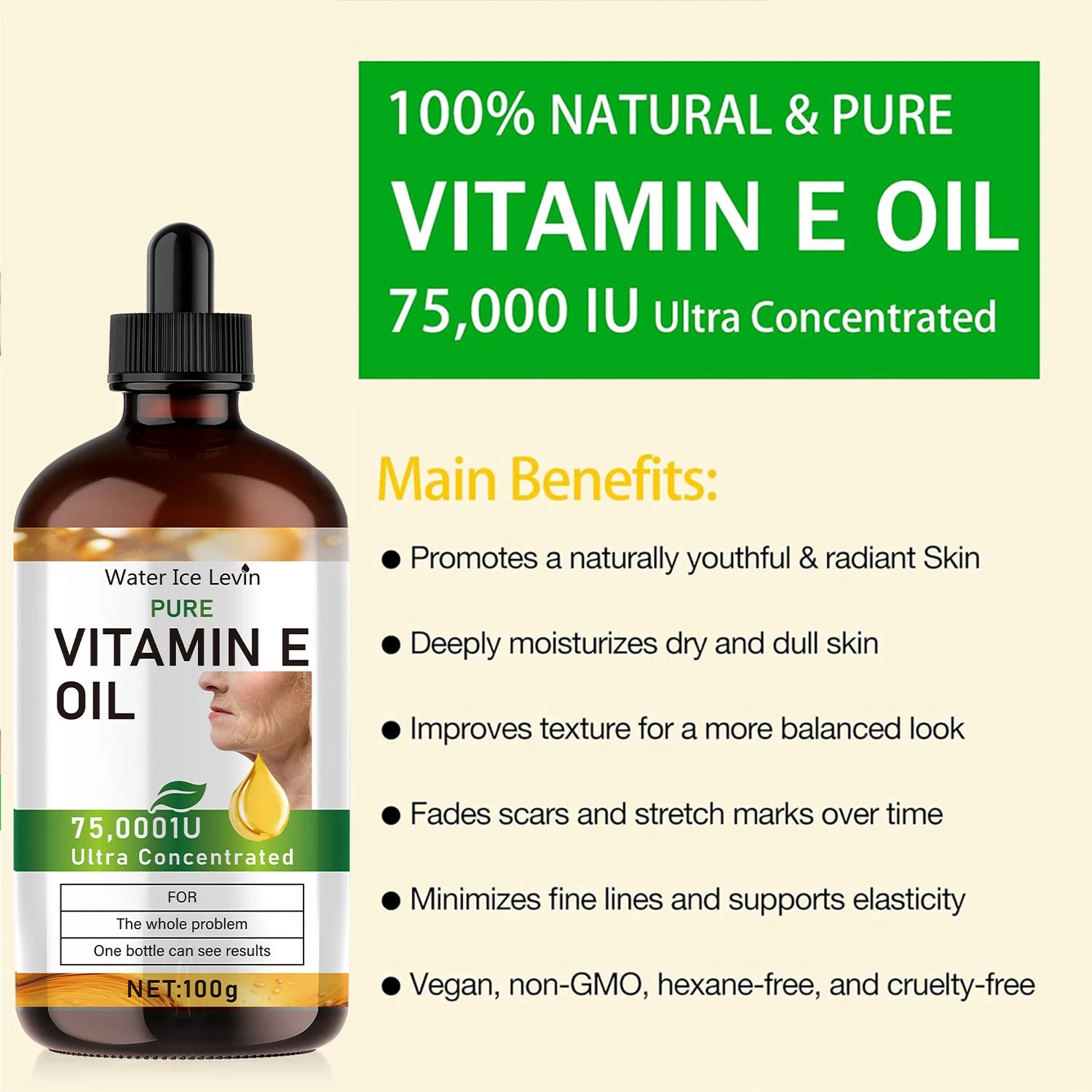 100ml Natural Vitamin E Essential Oil, Used for Massage, Skin Care, Gua Sha, Showering, Facial, Body, Nail, Hair, and Eyelash Care, Versatile Qme