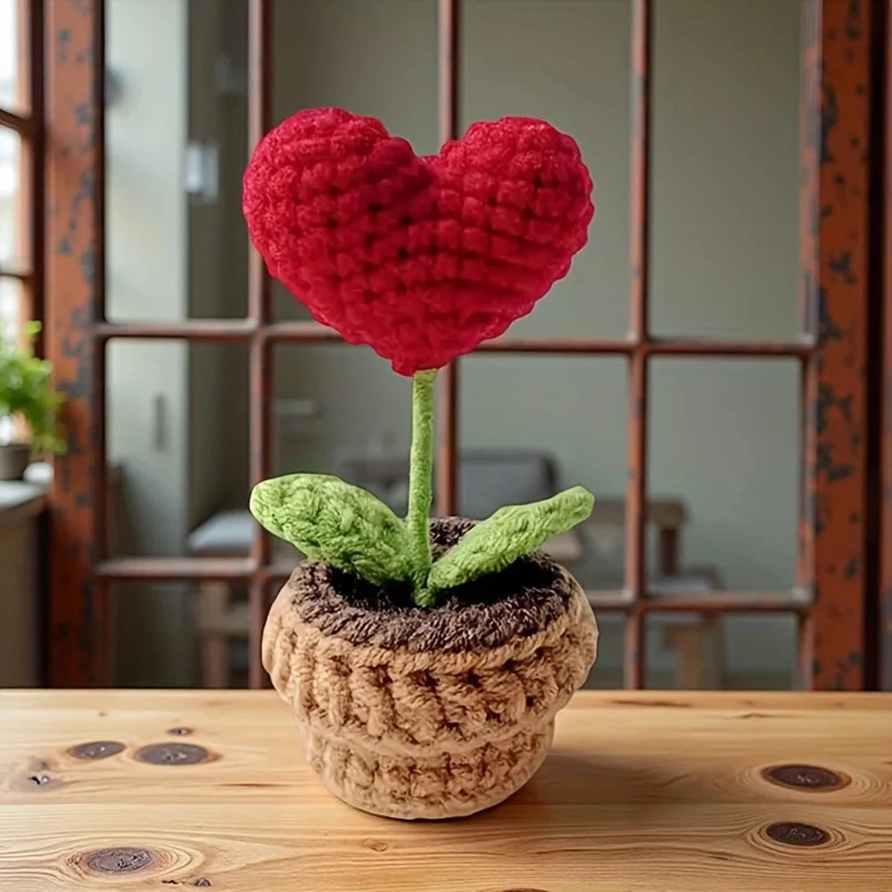 Hook Woven Finished Small Potted Plant Simulation Flower Potted Plant Flower Decoration Creative Gift Ornament Qme