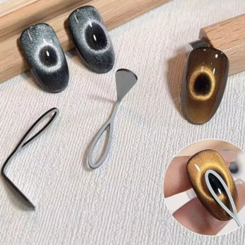Olive shaped Guide Cat Eye Nail Art Tool DIY Manicure Kit Iron Hollow Cat Eye Magnet Tool Cat Eye Magnet for Nails Qme