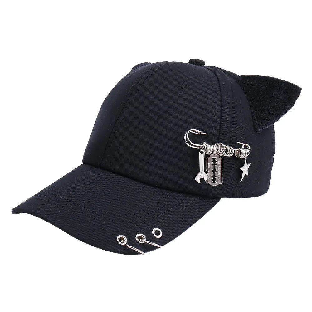 Fashion Hiphop Cat Ear Baseball Cap Rivet Pin Peaked Spicy Girls Qme Style 2