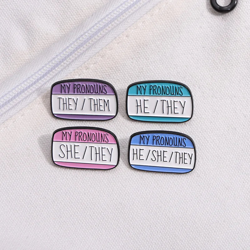 My Pronouns They Them He She Brooch Enamel Pins Funny Colorful Stripe Dialog Backpack Shirt Collar Badge Jewelry Gifts Qme