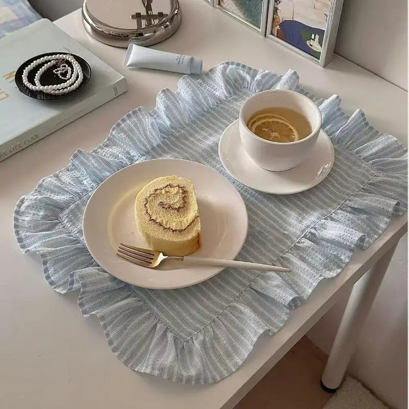 Kitchen Dining Room Breakfast Party Napin Pink Blue Stripe Ruffle Qme