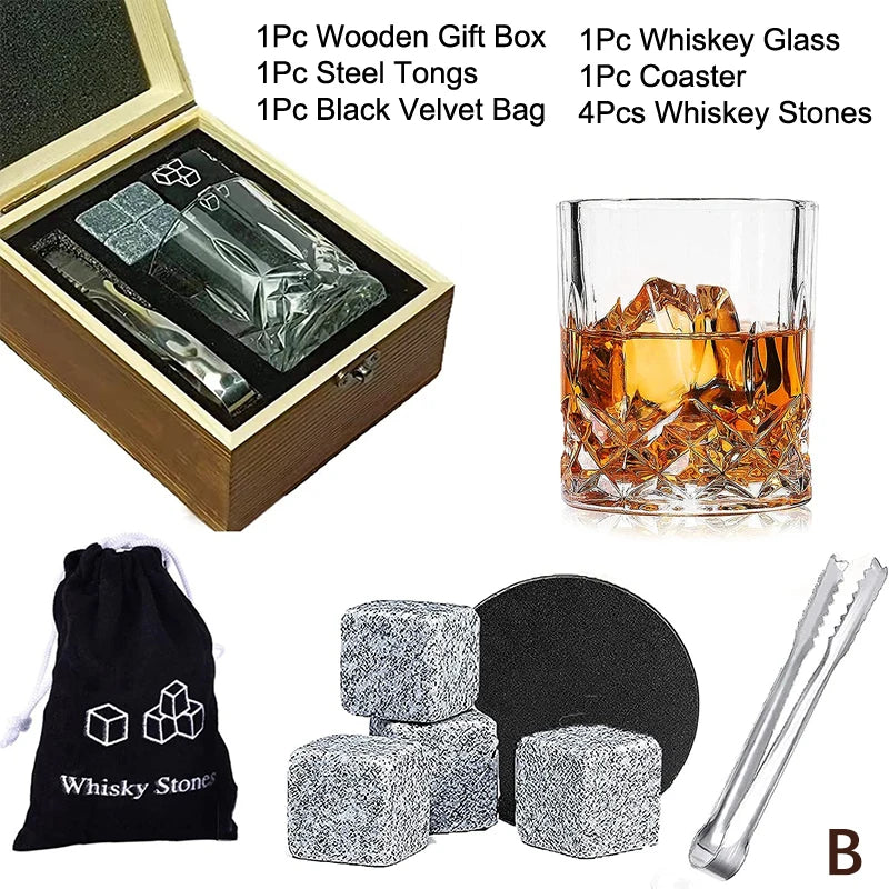 Father's Day Whiskey Stones Granite Ice Cubes+ Cups Whisky Wooden Qme B
