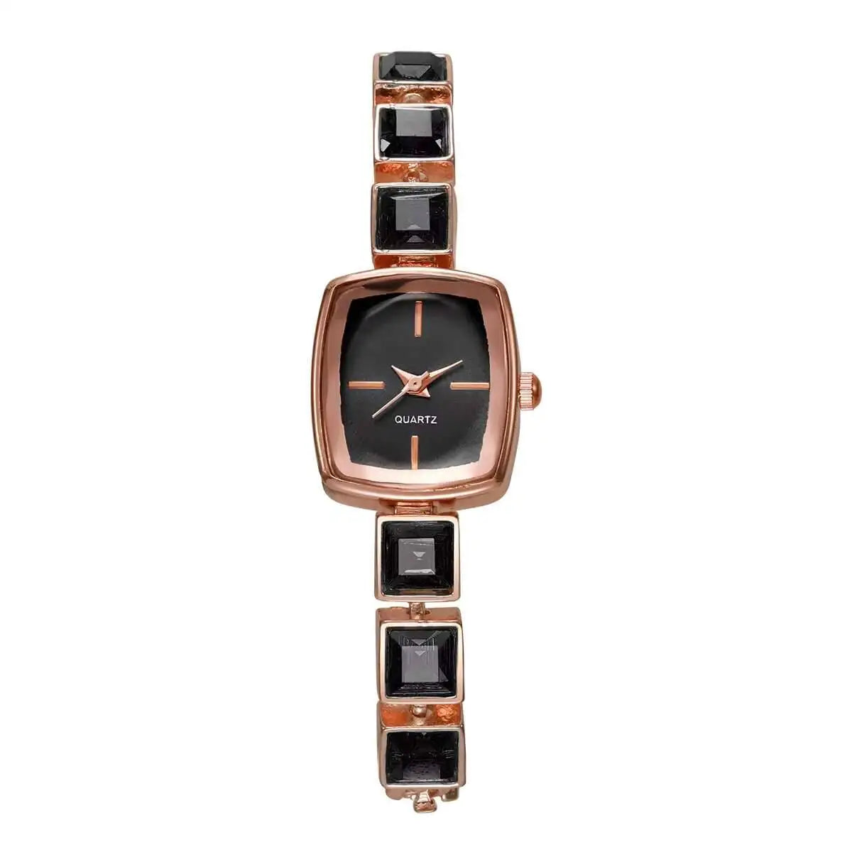 Moda praça feminina relógio de quartzo luxo strass pulseira relógio de pulso para senhoras reloj mujer Qme black