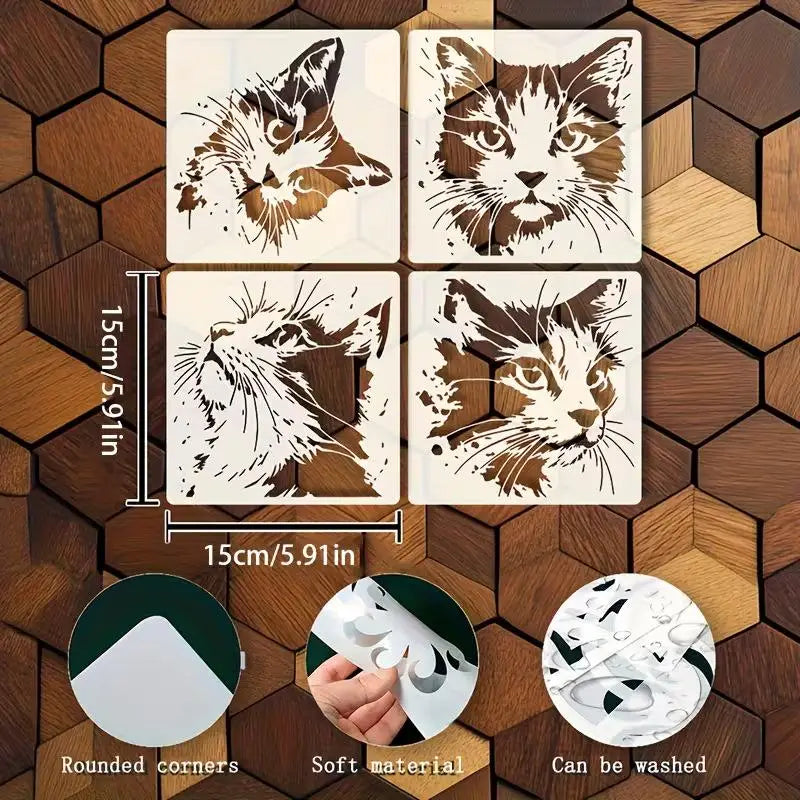 Cat Painting Stencils Reusable Hollow Kitten Pattern Molds Wall Art Qme