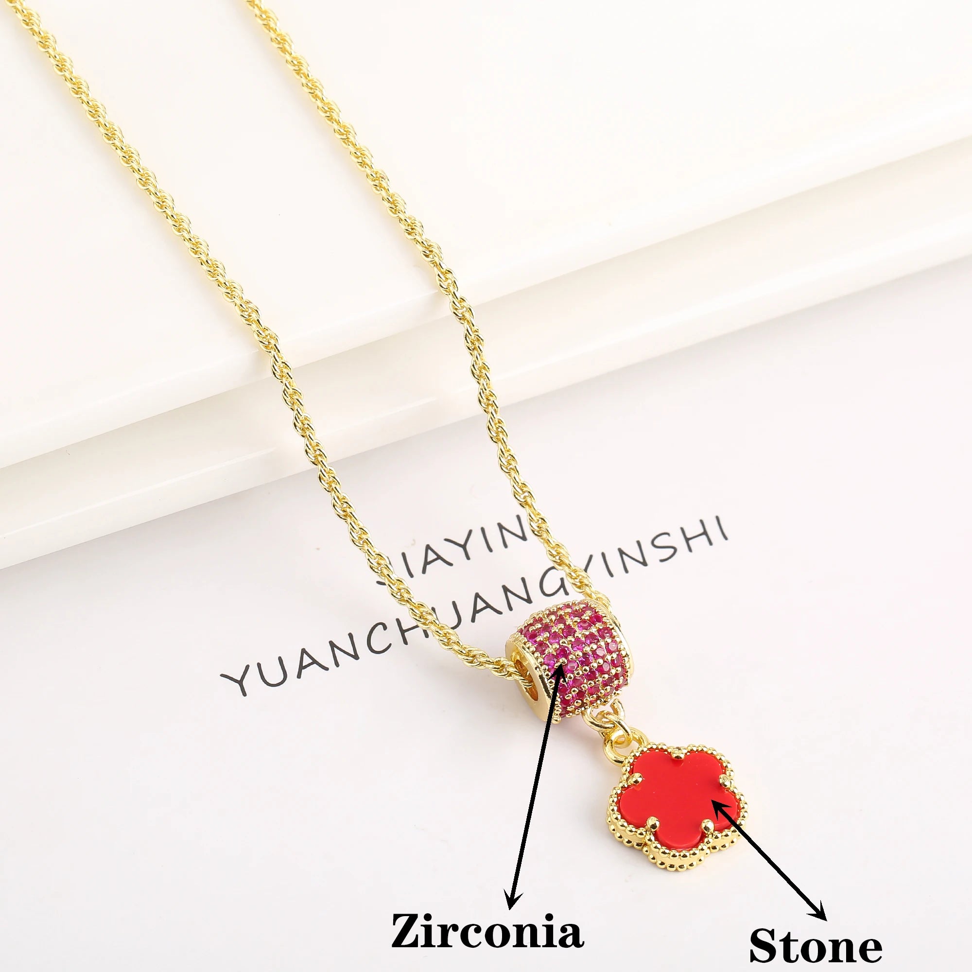 High Quality Natural Stone Five Leaf Flower Jewelry Set Zirconia Necklace Earrings Temperament For Woman Fashion Jewelry Clover Qme