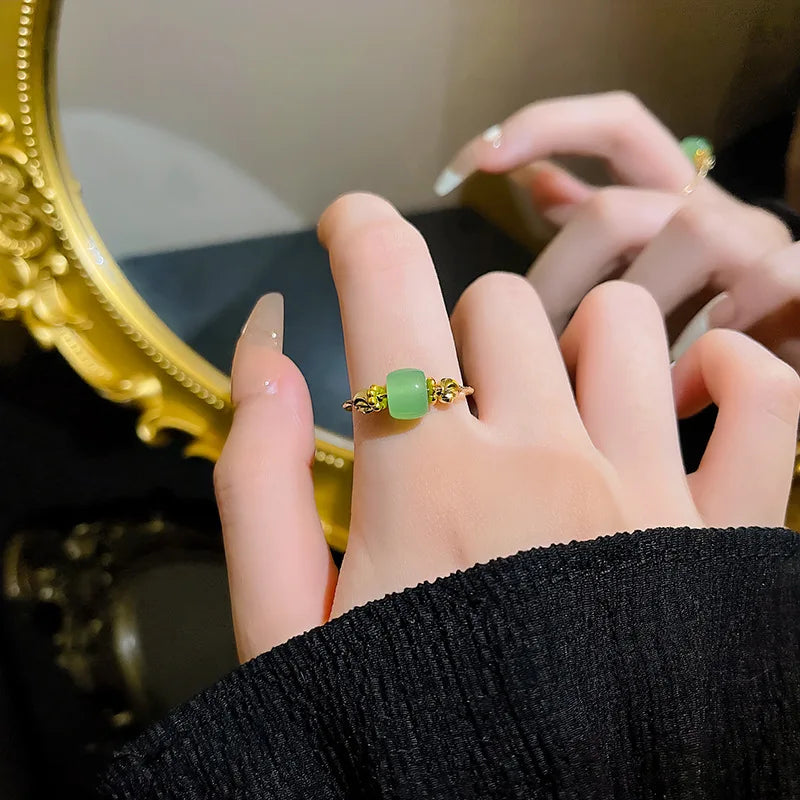 New Imitation Jade Palace Rings for Women Adjustable open Chinese style Relieve Anxiety Ring Party Creative Jewelry Qme