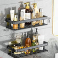 Corner Shelf Wall Soap Holder Bathroom Organizer Rack Punch-free Qme Black A 2pcs Alloy