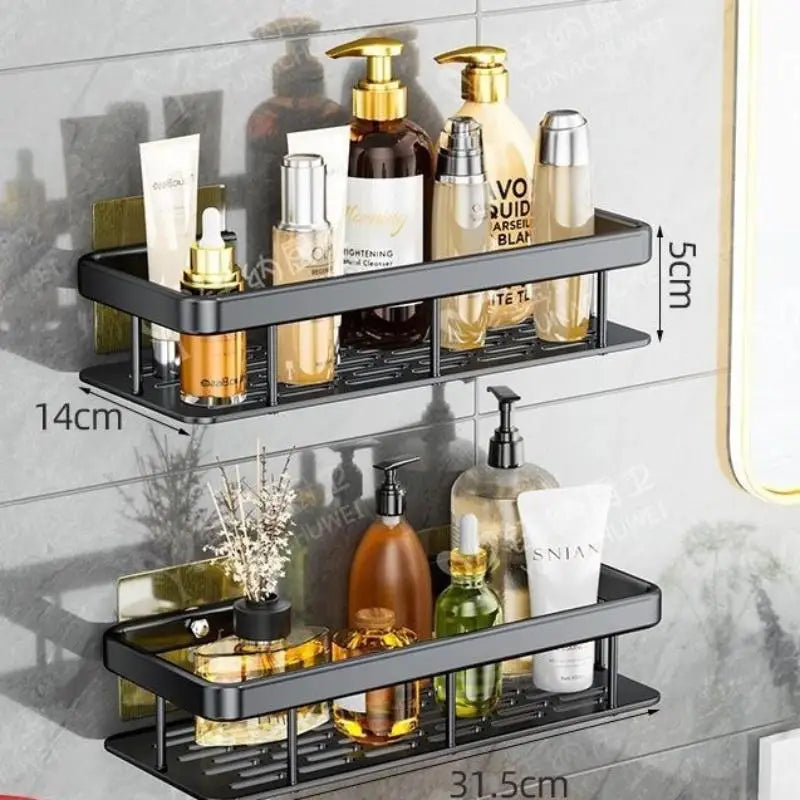 Corner Shelf Wall Soap Holder Bathroom Organizer Rack Punch-free Qme Black A 2pcs Alloy