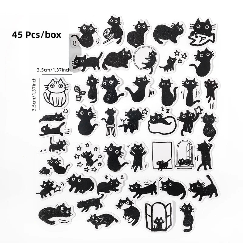 Mr. Paper 45Pcs/box Cute Cat Theme Box-Packed Stickers Handbook DIY Material Decoration Kawaii Stickers Korean Stationery Qme As shown
