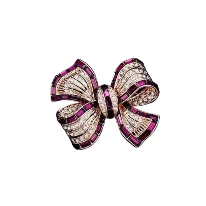 Chic Bowknot Brooch For Men Women Fashion Luxury Rhinestone Bow Brooches Pins Jewelry Accessories Party Gifts Qme Purple