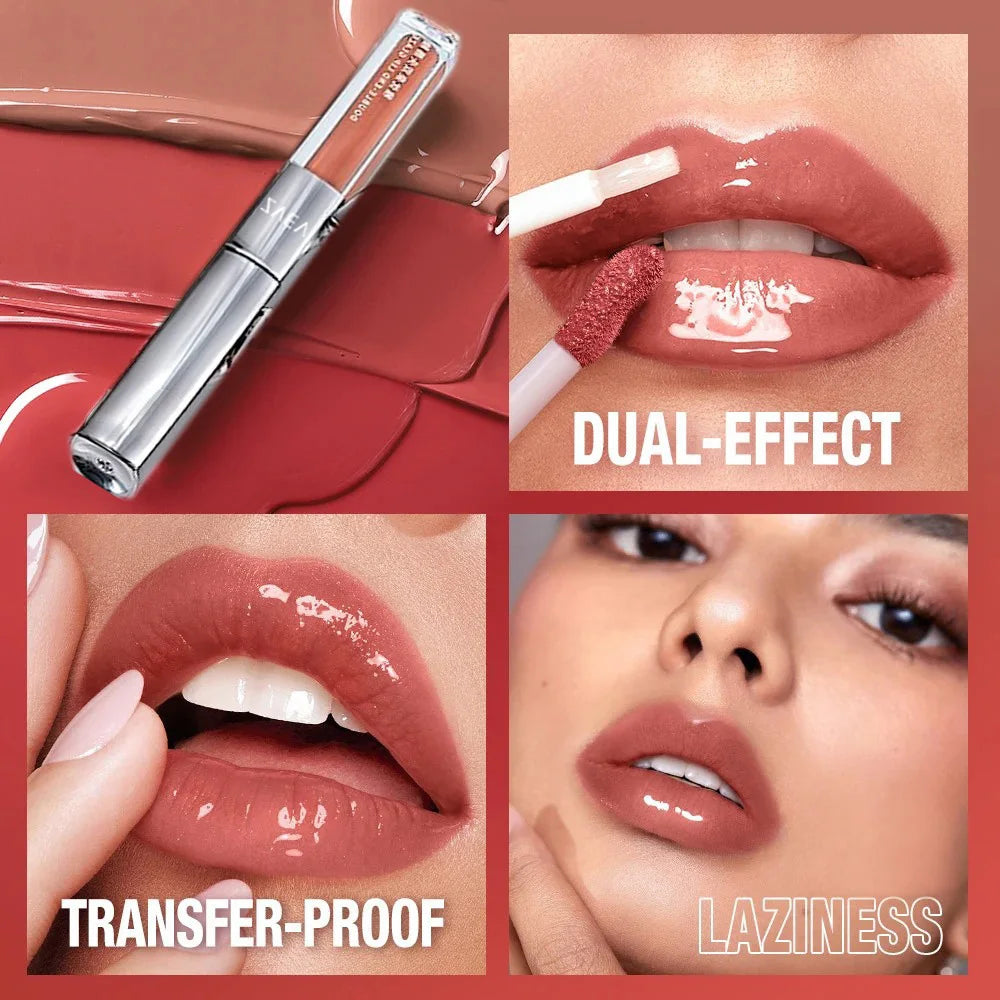 1 Double-end Matte Moisturizing Lip Oil Glaze Gloss Glass Shimmer Qme