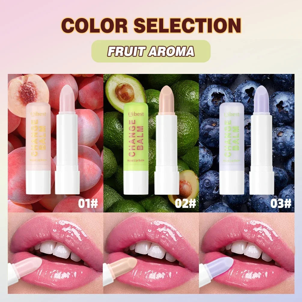 QIBEST 3Pcs Color Changing Lip Balm Makeup Sets Moisturizing Tinted Lipstick Lasting Lip Stain Tint Nourishing Repair Lip Care Qme